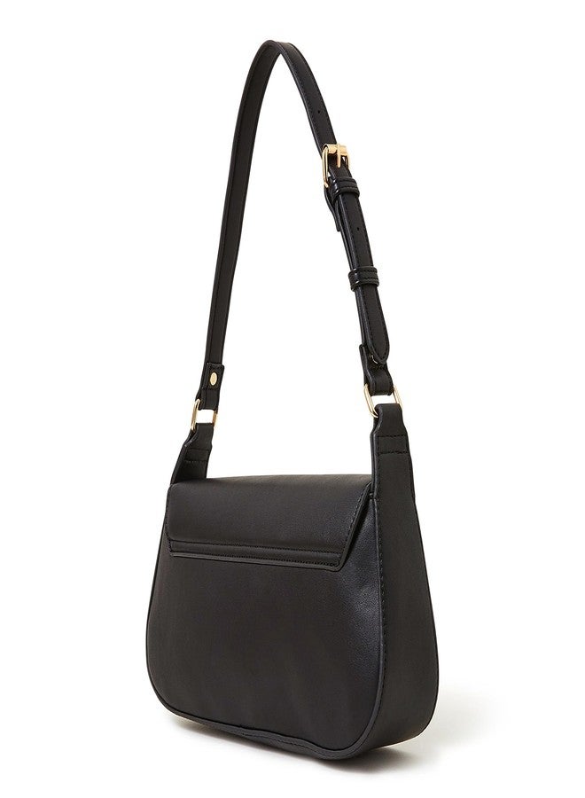 أكسيسورايز حقيبة كتف نسائية من أكسسورايز لندن مصنوعة من الجلد الصناعي الأسود بحزام إبزيم - Image 2